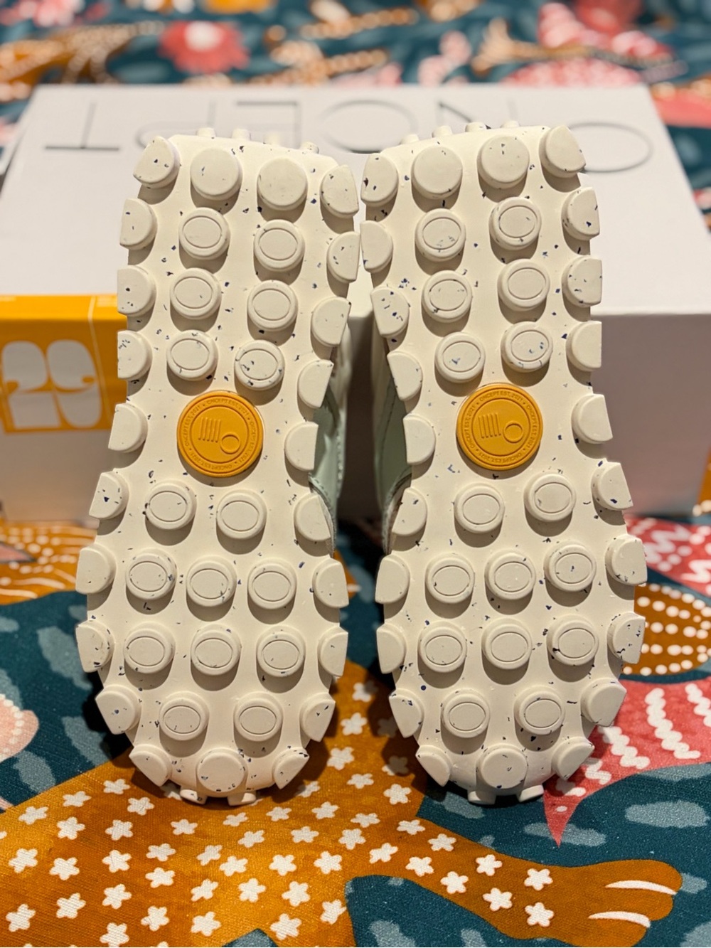 Oncept Women's White & Beige Sneakers with Pastel Mint and Yellow Accents - Picture 9 of 10